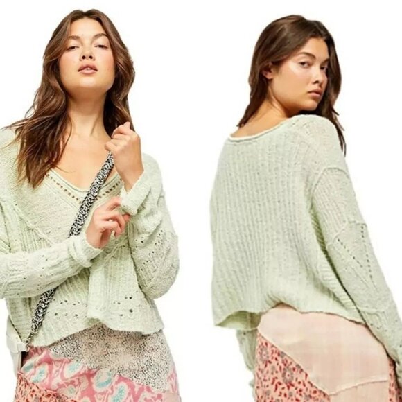 Free People Seashell‎ Openwork Crop Sweater, SIZE XS - Picture 1 of 7